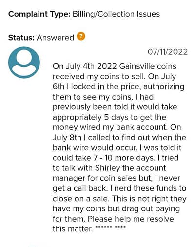 Gainesville coins bbb complaint 2