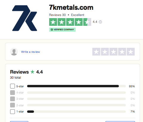 7k Metals Trustpilot ratings